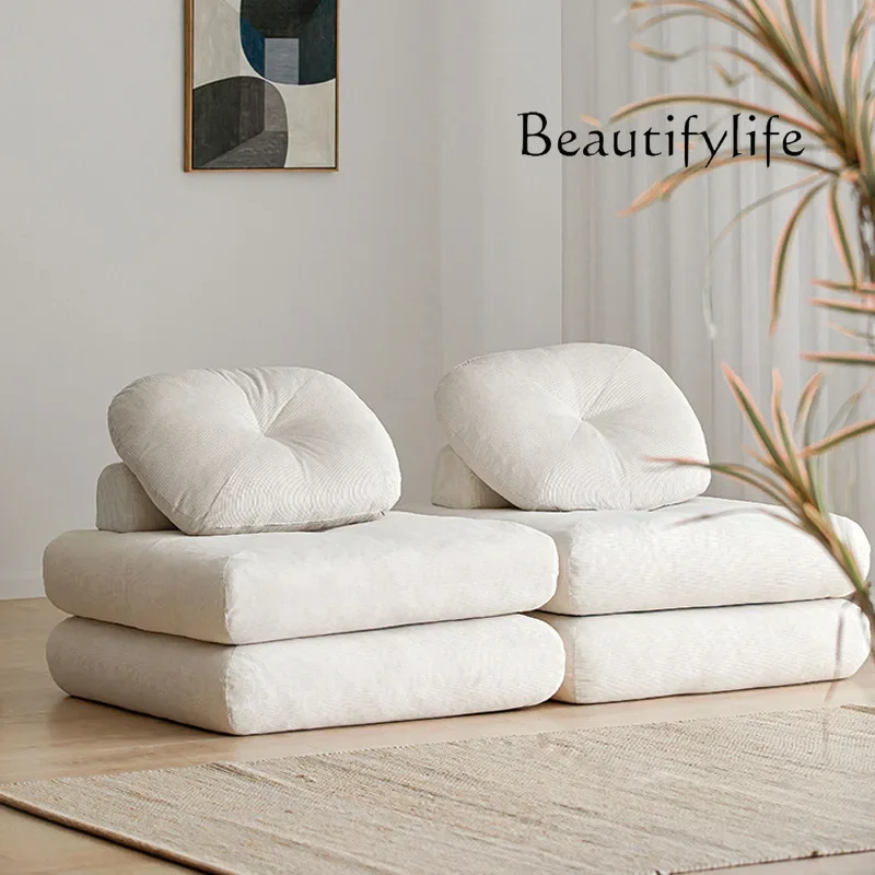 Fabric sofa tofu block without armrest removable and washable module down tatami  small apartment cream surprise
