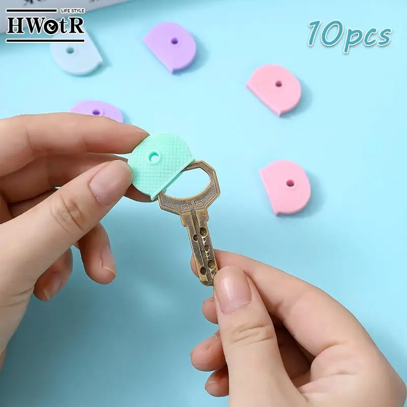 10pcs Hollow Rubber Key Covers Multi Color Round Soft Silicone Keys Locks Cap Elastic Topper Keyring