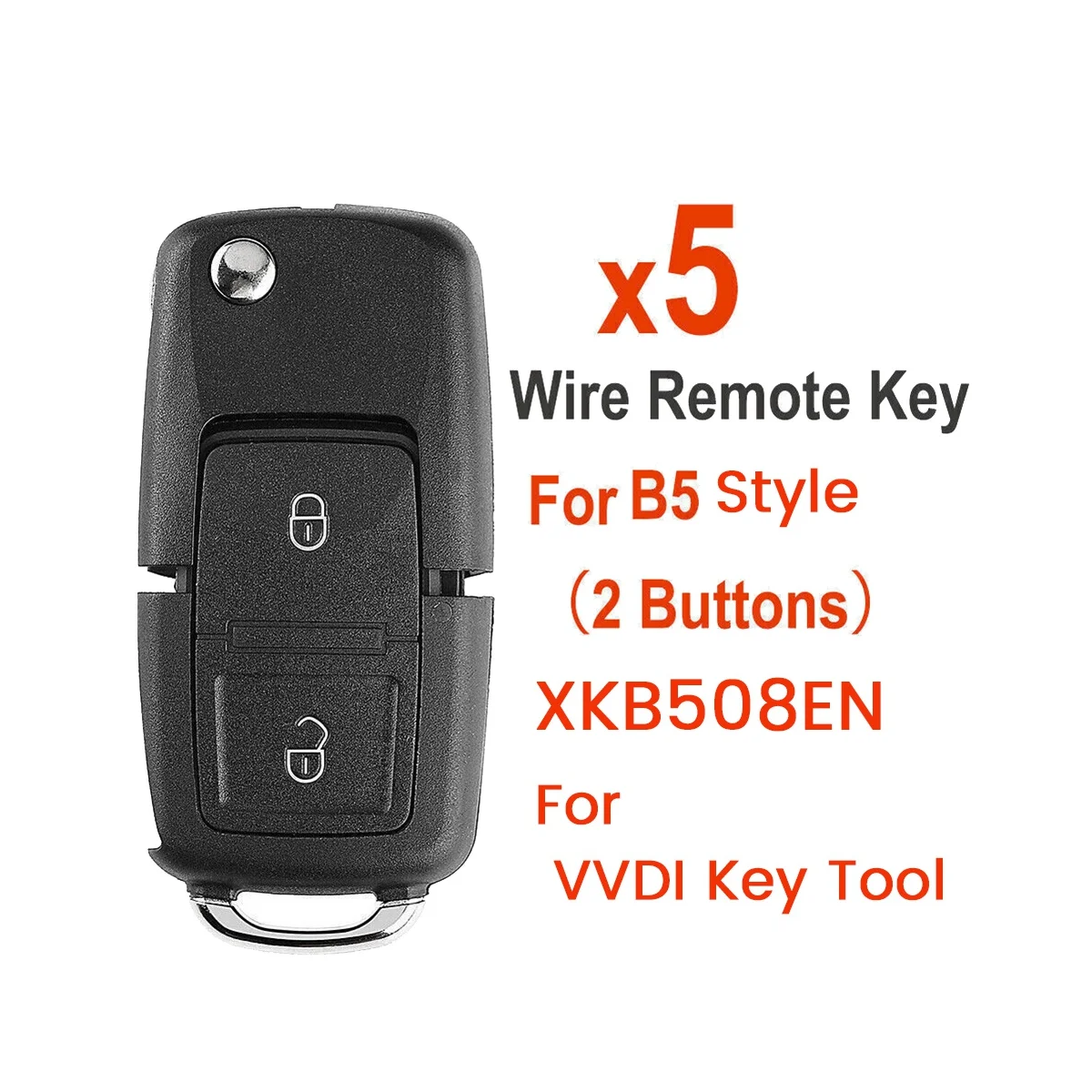 XKB508EN-llave remota Universal de cable, 2 botones Fob para VW B5, estilo VVDI Xhorse, herramienta de llave, 5 unidades por lote