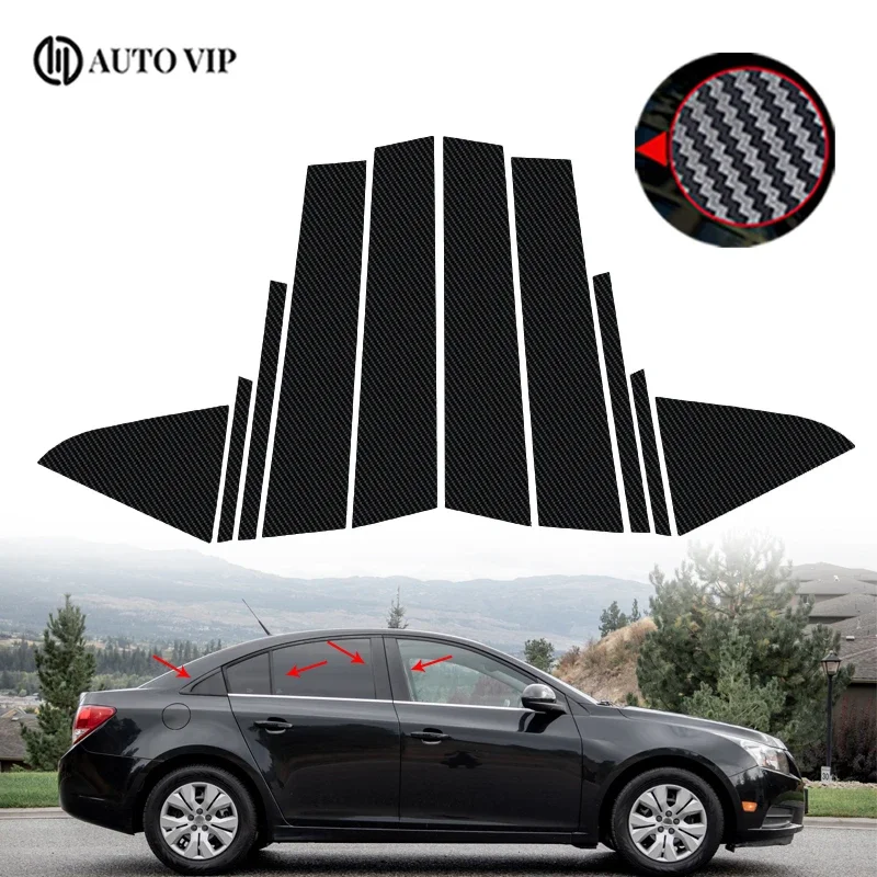 

10Pcs Car Side Window Door Pillar Trim Posts Sticker Gloss Black Exterior Parts for Chevrolet Cruze carbon fibre 2011-2015