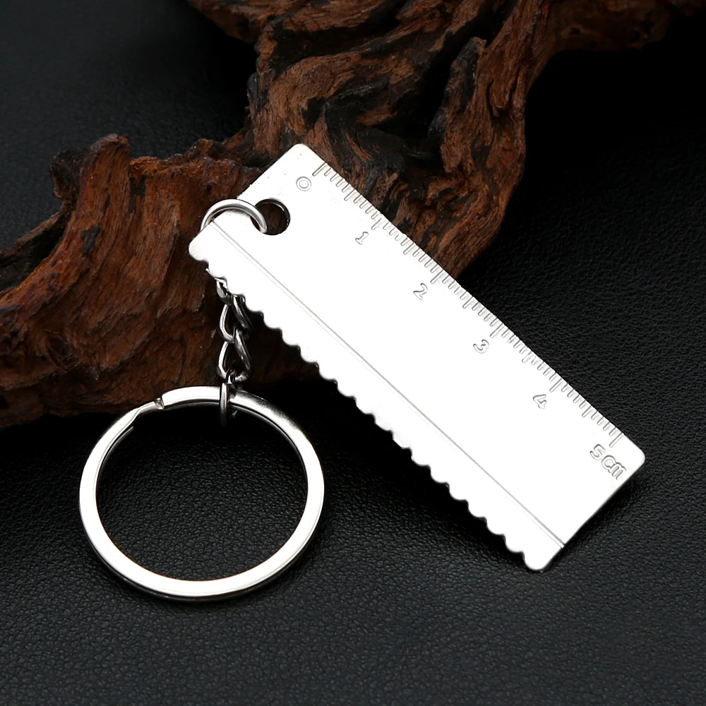 Alloy Pocket Ruler Keychain 5Cm Mini Straight Ruler Key Ring Portable Measuring Tool Pendant Unisex Creative Small Tool Gift