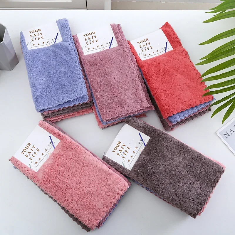 5-Pack 30x30cm Coral Fleece Dishcloths — Soft, Absorbent Hand Towels for Kitchen and Home Cleaning