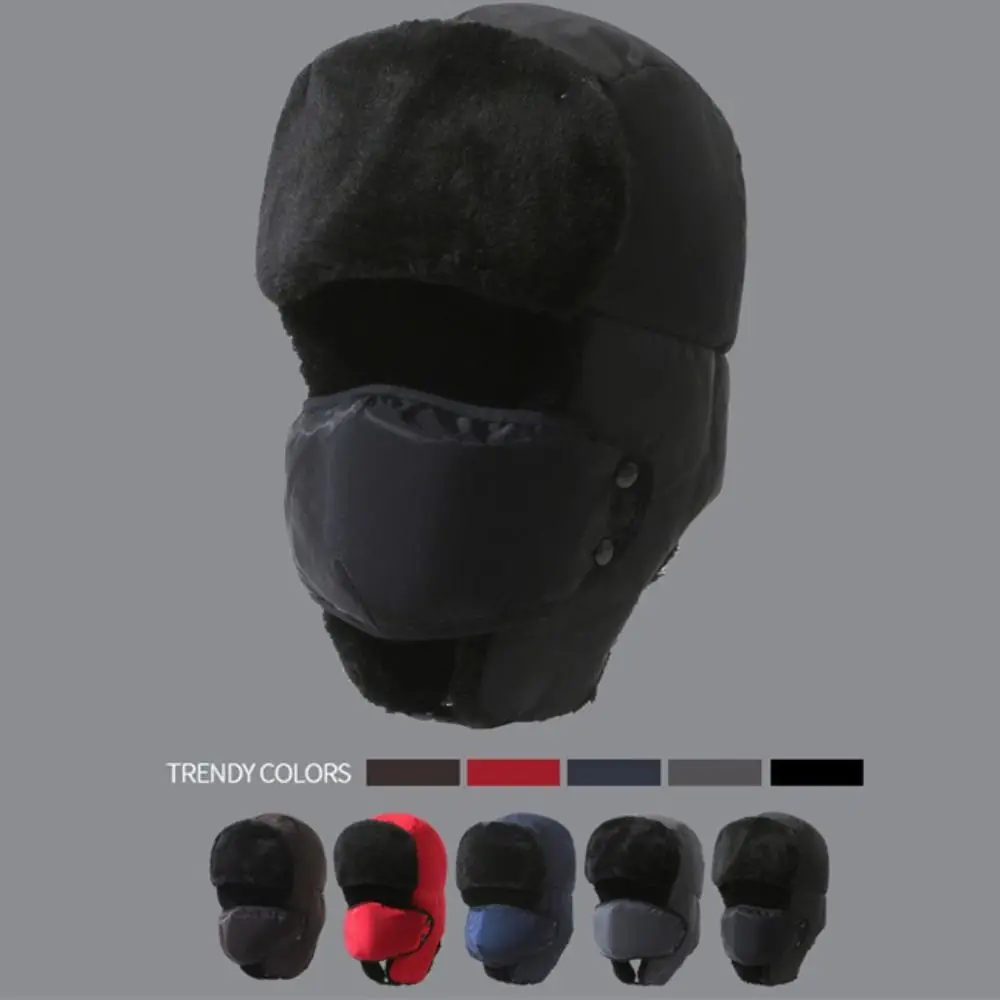 Windproof Winter Bomber Hats Thickened With Earflap Mask Thick Balaclava Ear Protection Cotton Warm Snow Cap Outdoors