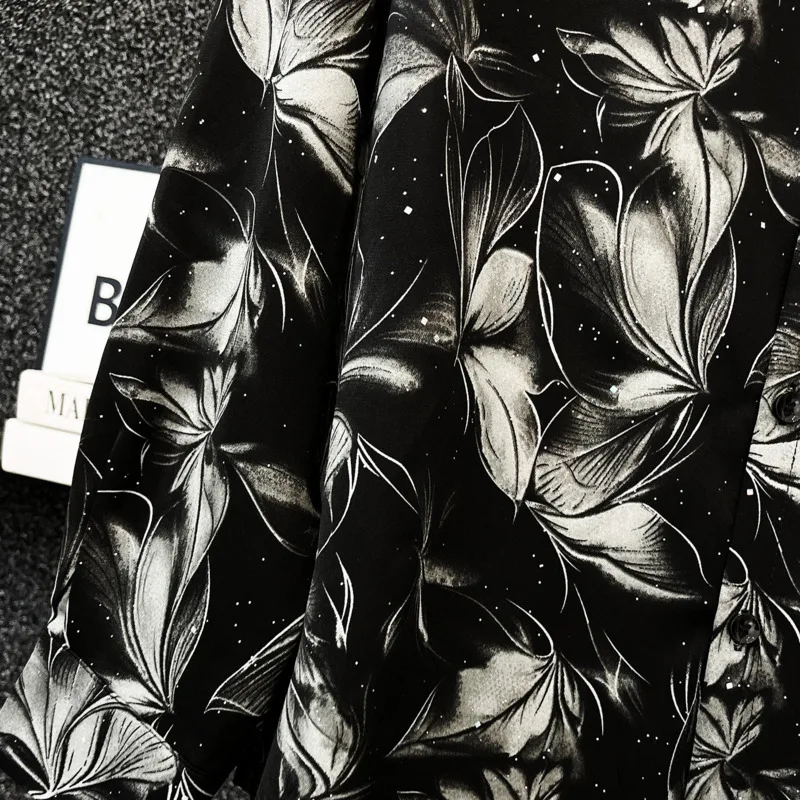 WVGA Summer New Men High-end Design Printed Trendy Long Sleeved Shirt Shoulder Pads Niche Chic Casual Starry Pattern Tops W24055