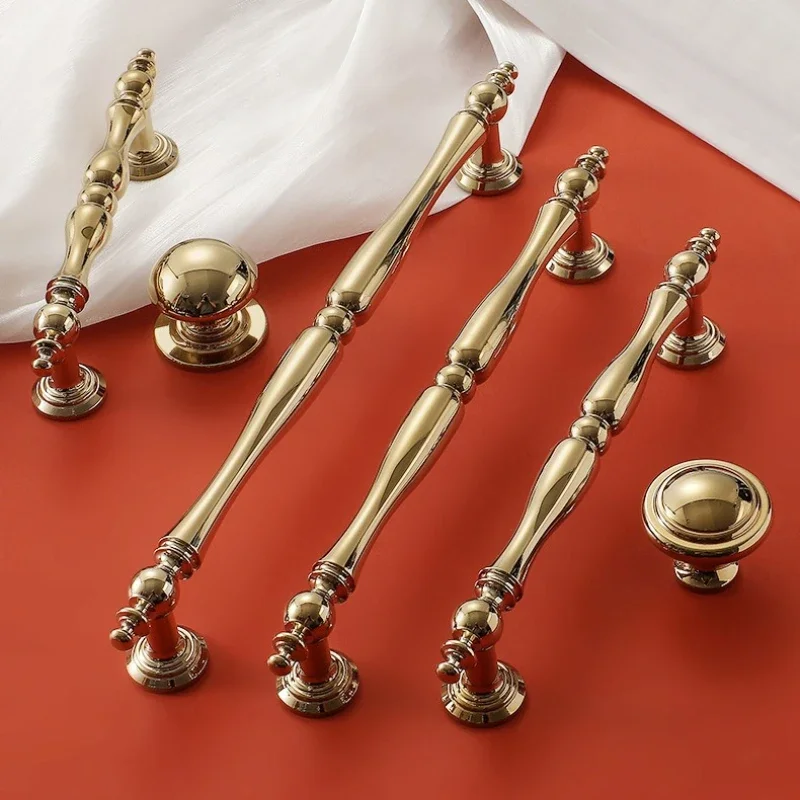 French Luxury Pure Copper Wardrobe Handle Gold Brass European and American Style Drawer Single Hole Kitchen Cabinet Door Handles