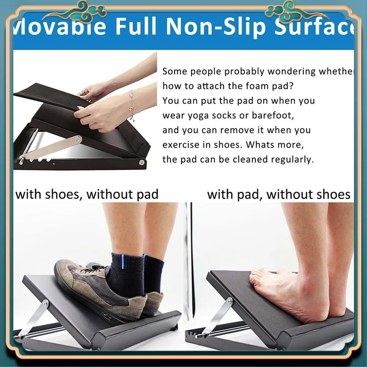 Latest Professional Steel Slant Board With Heel Support & Movable Full Non-Slip Surface, Calf Stretcher,(500 LB Capacity)