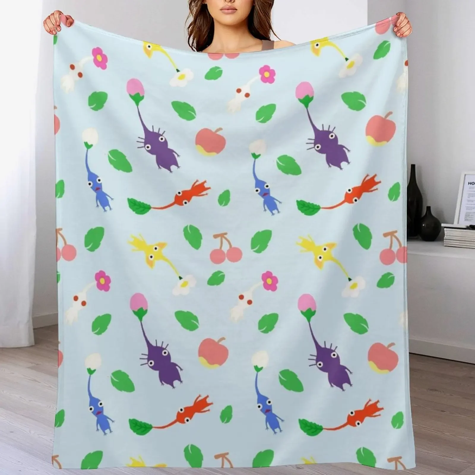

cute pikmin pattern blue Throw Blanket Travel Hairy Cute Blankets For Sofas Blankets
