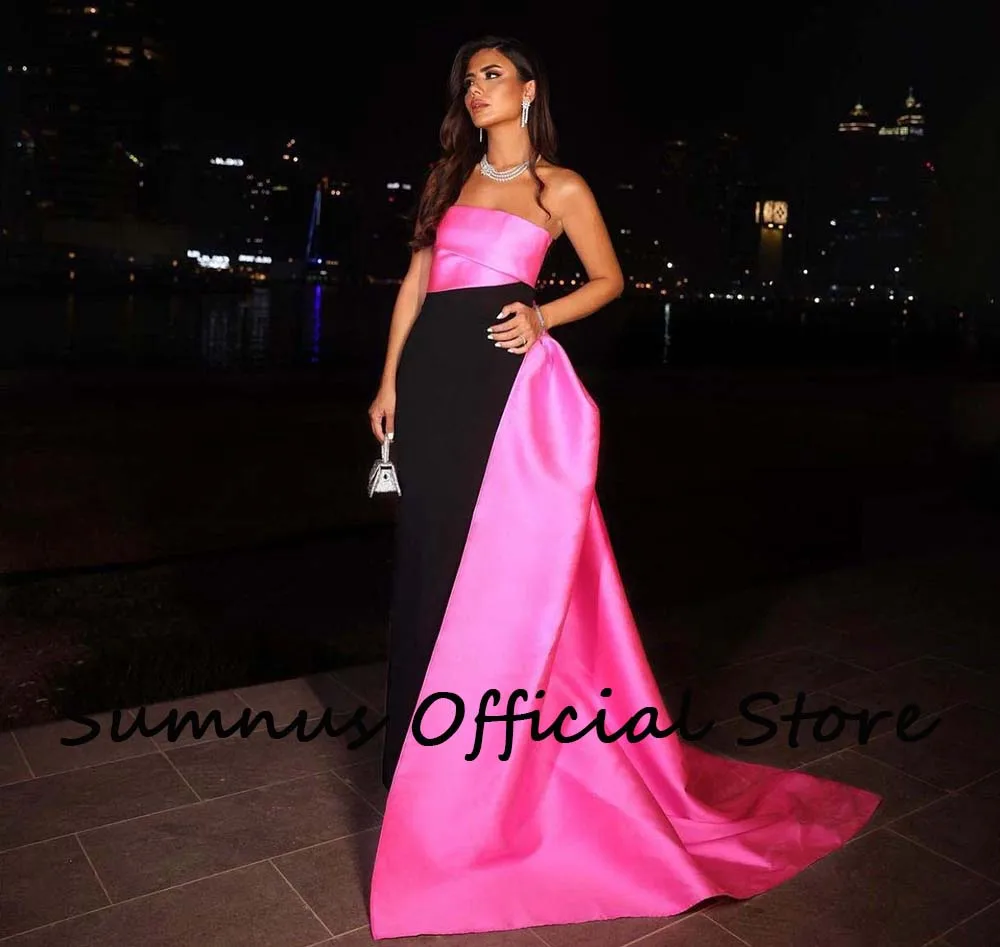 Sumnus Strapless Satin Mermaid Evening Dresses Contrast Color Women Customized Wedding Party Gowns with Train Party Event Dress