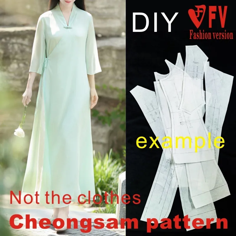 Improved Hanfu pattern side cardigan long Tang suit dress sewing drawings 1:1 pattern physical BQP-31