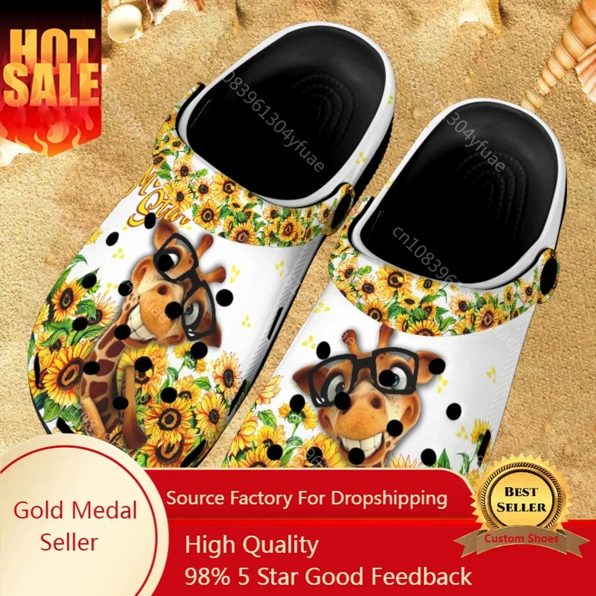 

Summer Sandals for Giraffe Lovers Animal with Sunflower Brand Designer Outdoor Breathable Women Home Slippers Beach Slides shoes