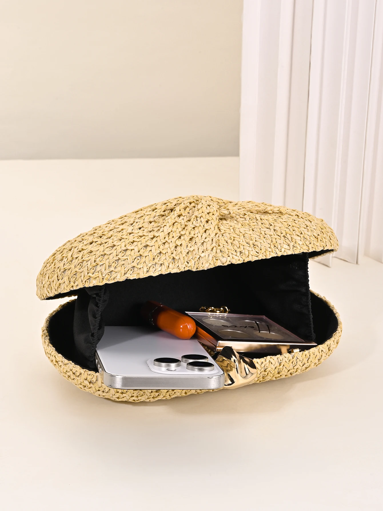 Women's evening bag, new single-shoulder crossbody bag, uniquely shaped oval straw bag, fashionable wedding and evening clutch view 5