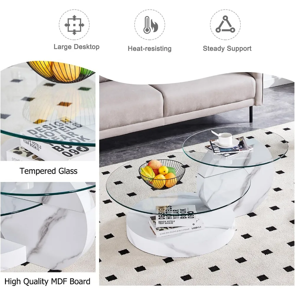Glass Coffee Tables for Living Room Round Coffee Tables Modern Double Layer Round Table Circle Coffee Table for Small Space Home