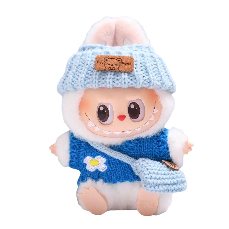 17cm Labubu 인형 액세서리 복장 곰 라벨 모자 러브 스웨터 세트 귀여운 장식 작은 옷 장난감 수집가를위한 옷
