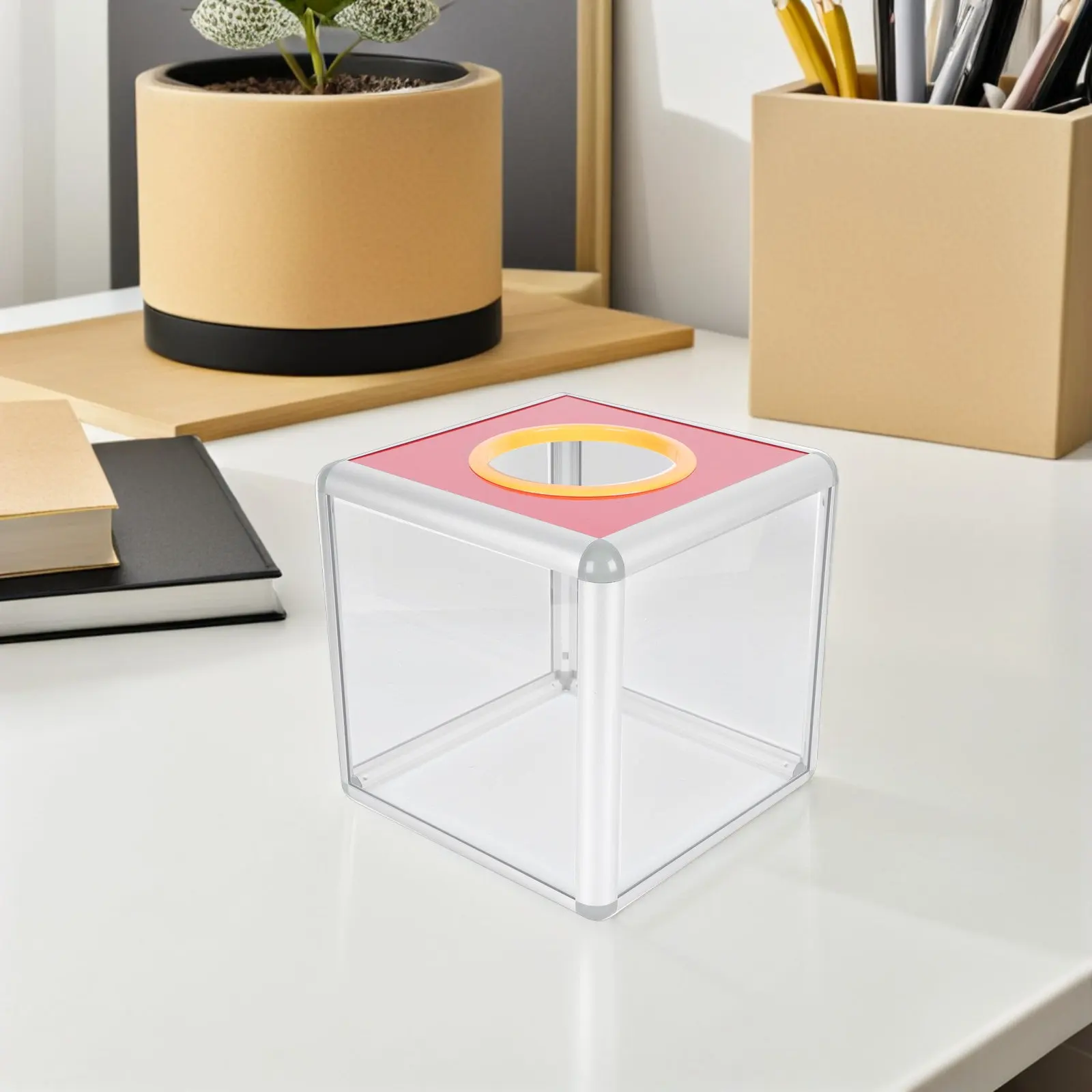 2Pcs Transparent Aluminum Alloy Raffle Box Clear Prize Drawing Ballot Donation Ticket Container for Voting Contest