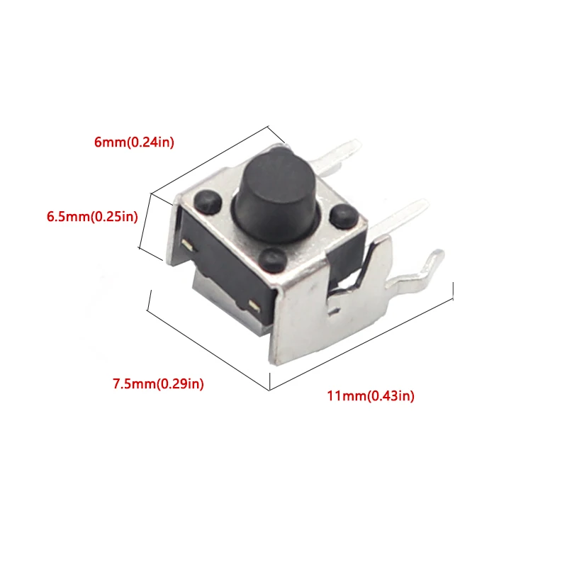 【30-10PCS】6x6 PCB Momentary Tactile Tact Push Button 4-Pin Self-reset Switch Right Angle With stent 6*6*4.3/4.5/5/6/7/7.5/8/9mm