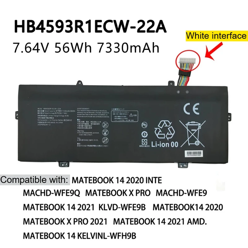 New HB4593R1ECW-22A Laptop Battery for Huawei MateBook 14 2020 2021 Series MACHD-WFE9Q MACHD-WFE9 KLVD-WFH9 KLVL-WFH9 KLVL-WFH9