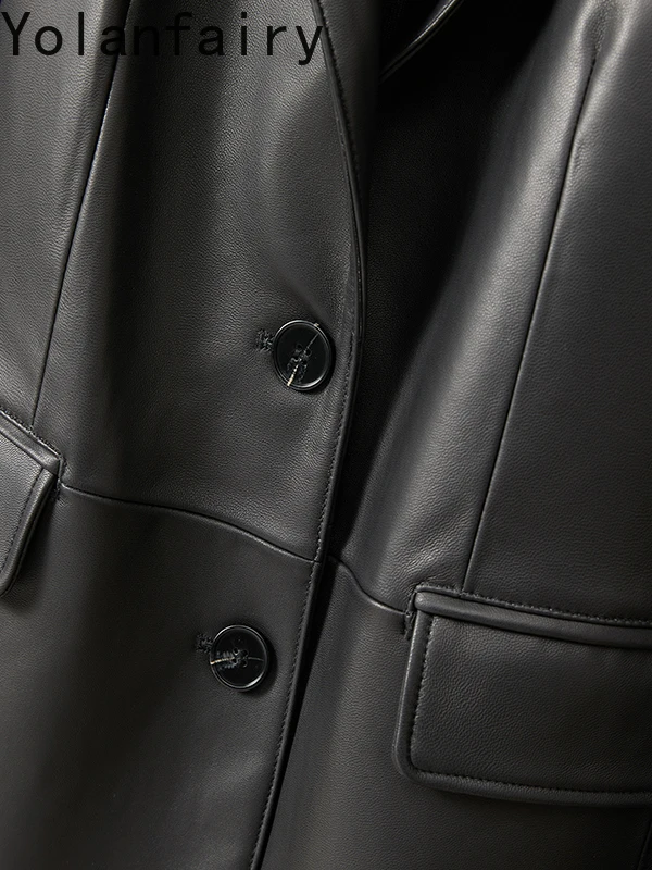 YOLANFAIRY 春秋本革ジャケット女性ミッドレングス 100% 本物のシープスキンコートスリムフィット婦人服 Chaquetas