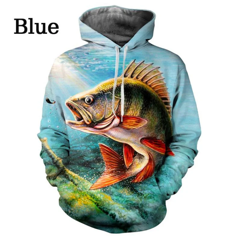 

Cool Men's 3D Fish Print Hoodie Carp Fashion Casual Funny Personalized Hip Hop Hoodie