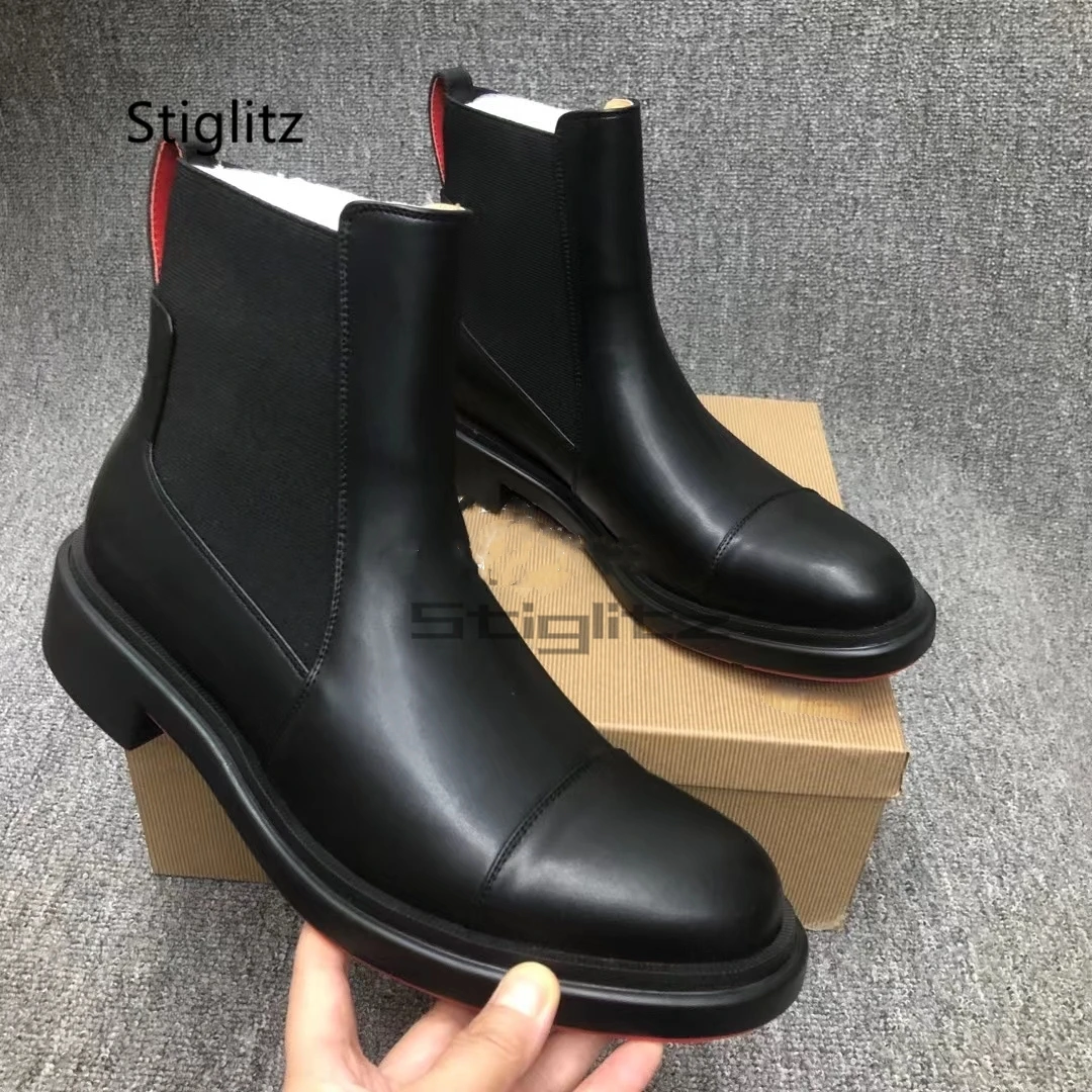 

Retro Genuine Leather Ankle Boots for Men Black Comfortable Slip-On Stretch Boots Designer Concise High Top Winter Men's Shoes