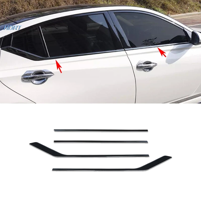 

FIT FOR Nissan Altima 2019 2020 2021 2022 2023 steel Glossy Black carbon Car Window Trim Molding Cover trim Chrome delete