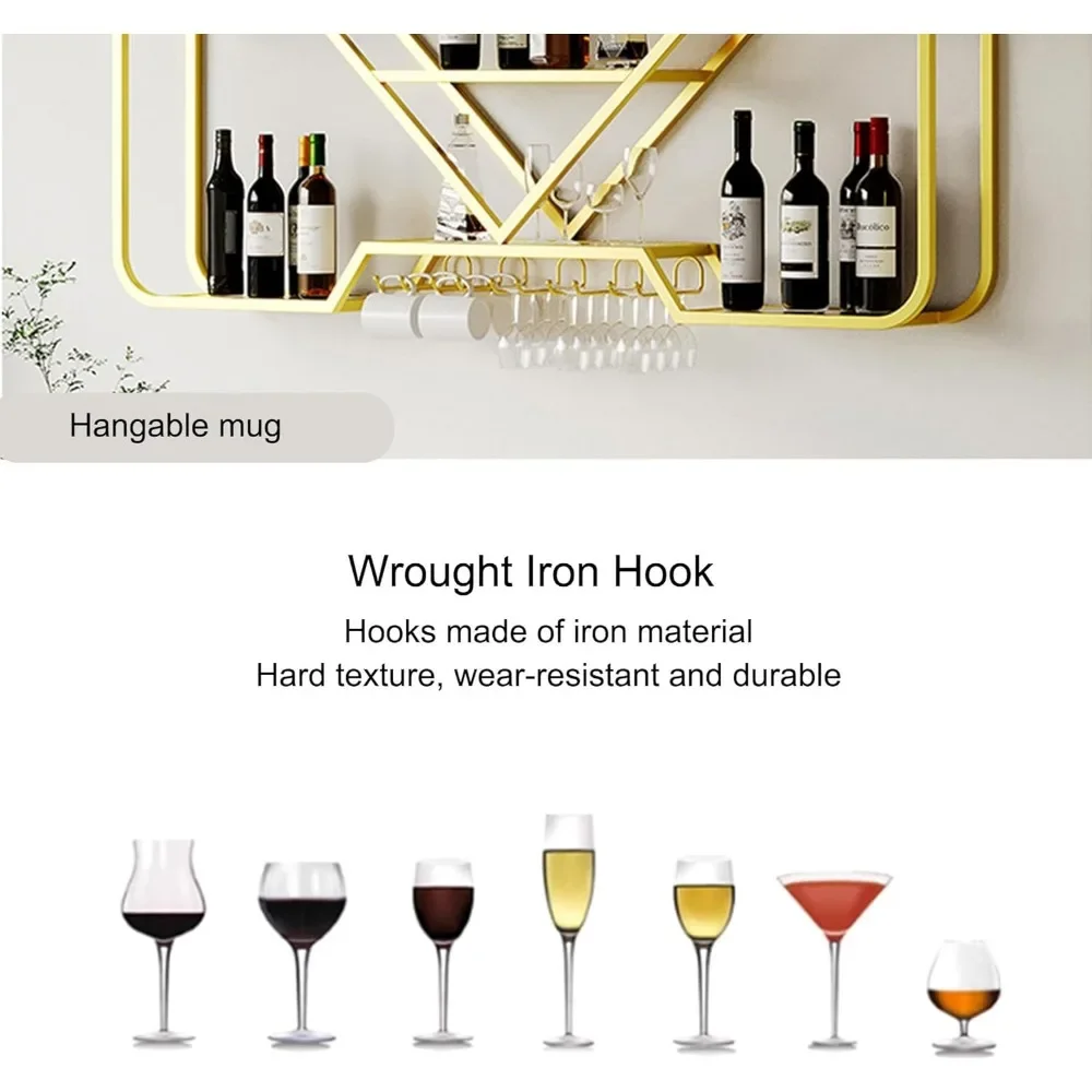 Wine Rack Bar Shelves Wall Mounted with Hanging Wine Glass Rack Holder Mini Bar Liquor Cabinet Bar Bottle Display Shelf Floating