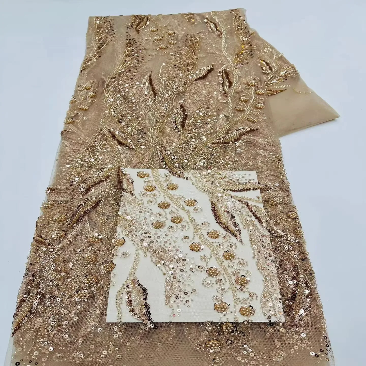 

5yard Exquisite sequin flower embroidery sewingnew gauze fabric for clothing wedding Dress cheongsam matirial fabric for dress