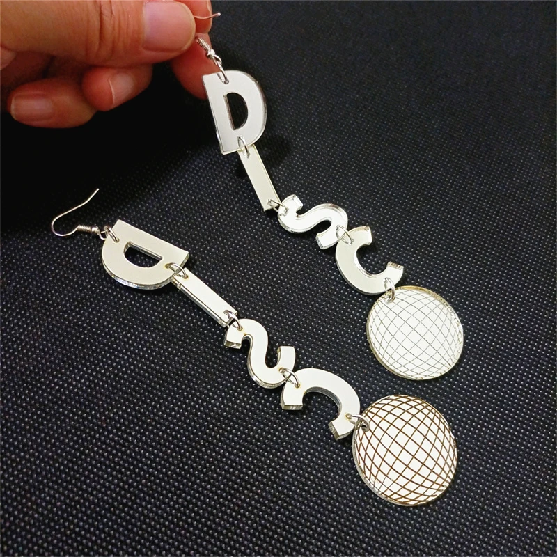 KUGUYS Disco Ball Long Dangle Earrings for Women Mirror Silver Color Trendy Acrylic Classic Party Jewelry Accessories