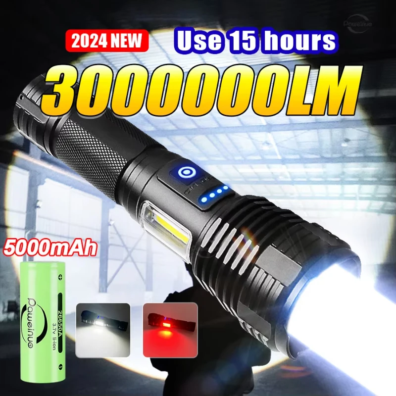 

NEW High Strong Power Led Flashlights 5000mAh Tactical Torch COB Lamp Rechargeable Flashlight Camping Fishing Emergency Lantern