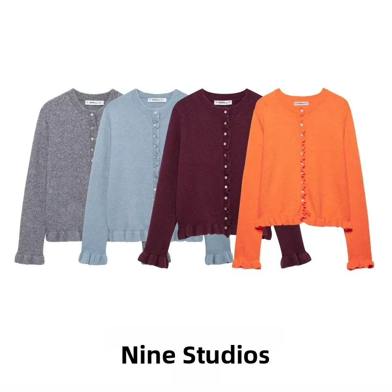 

NINE ZAR Women's round Ne Layered Decorative Knitted Long Sve Top Cardigan Outerwear 27564 Winter Faion Ladies' Knit...