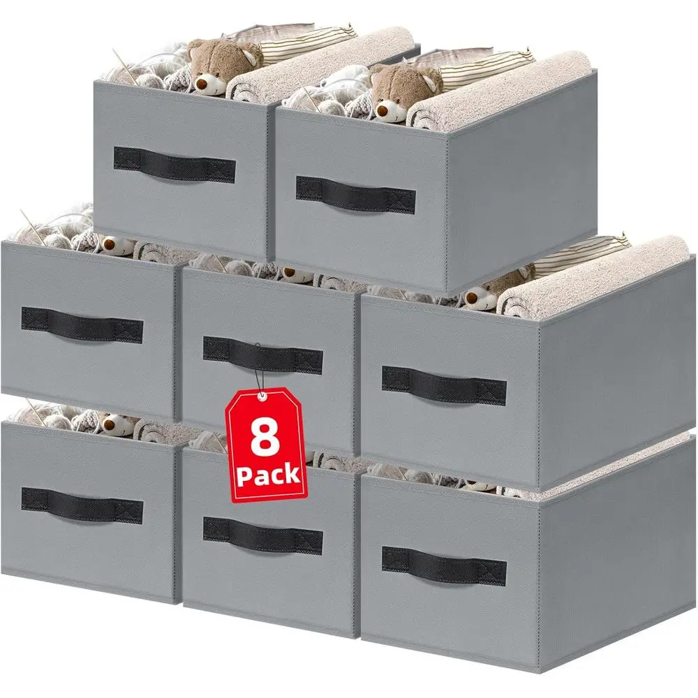 

8-Piece Fabric Storage Baskets Set for Organizing Clothes, Home, and Blankets with Handles, 14x10in