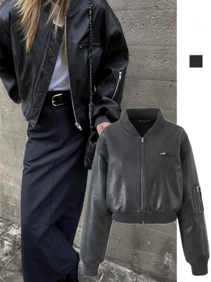 

Пряный крутой ретро кожаный джат на хлопковой подкладке с воротником-стойкой или пилотный мотоциклетный дизайн, уникальный открытый кардиган, верхняя одежда