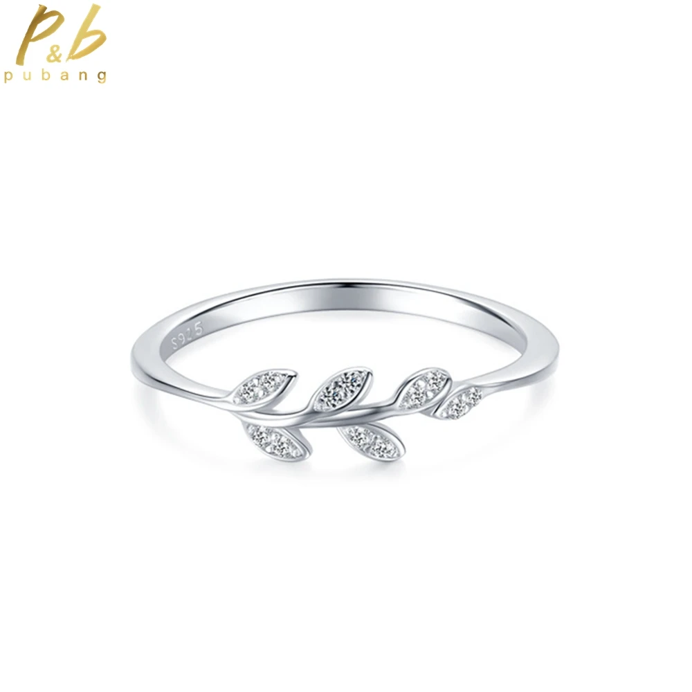 

PuBang Fine Jewelry Real 925 Sterling Silver High Carbon Diamond Leaves Ring for Women Anniversary Engagement Gift Drop Shipping