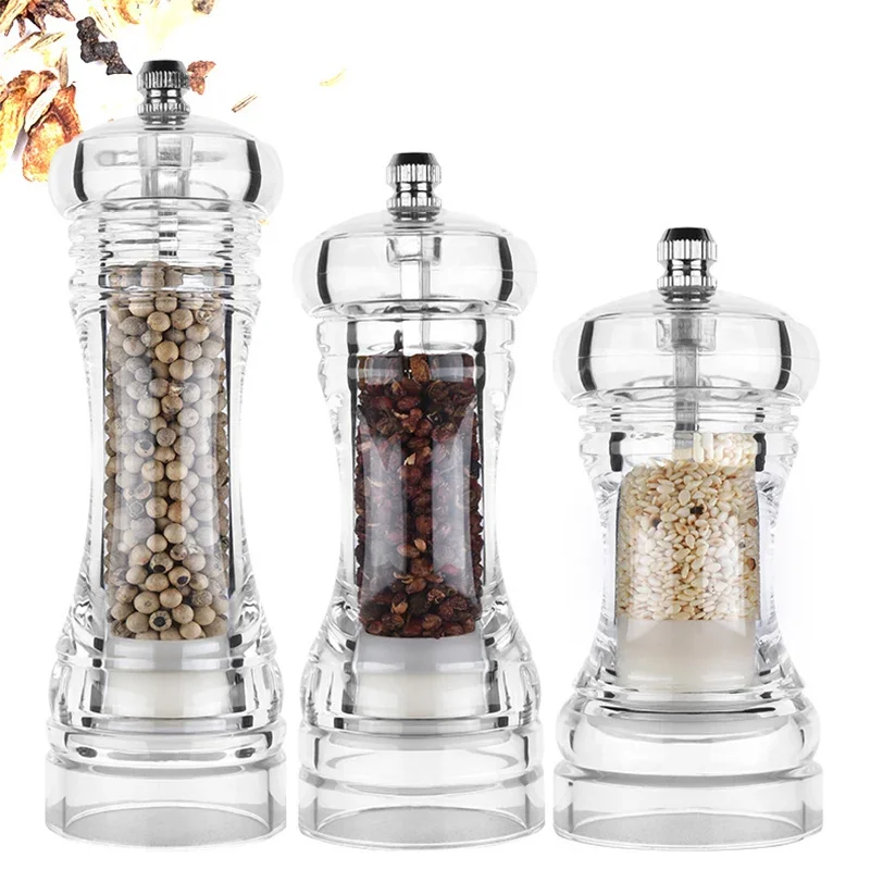 Acrylic Combo Pepper Mill and Salt Shaker with Adjustable Mill Grinder Set Handheld Coarseness Seasoning Mechanism BBQ Tools Set