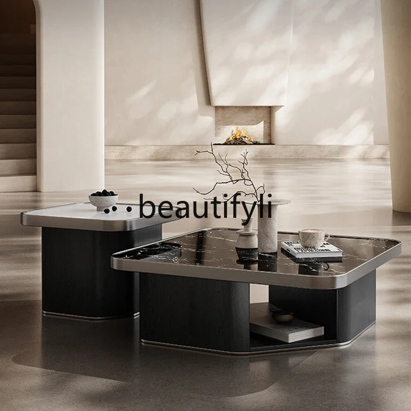 X Light Luxury Super Crystal Stone Coffee Table Set Small Apartment Square Living Room Coffee Table High-End Feel