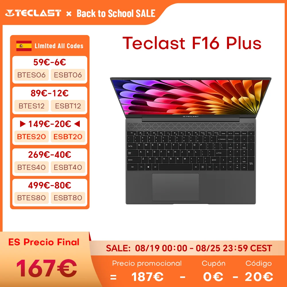 Teclast-ordenador portátil F16 Plus de 15,6 pulgadas, Notebook con Windows 11 Pro, Teclado retroiluminado, 8GB RAM, 256GB SSD, para Intel N4120,