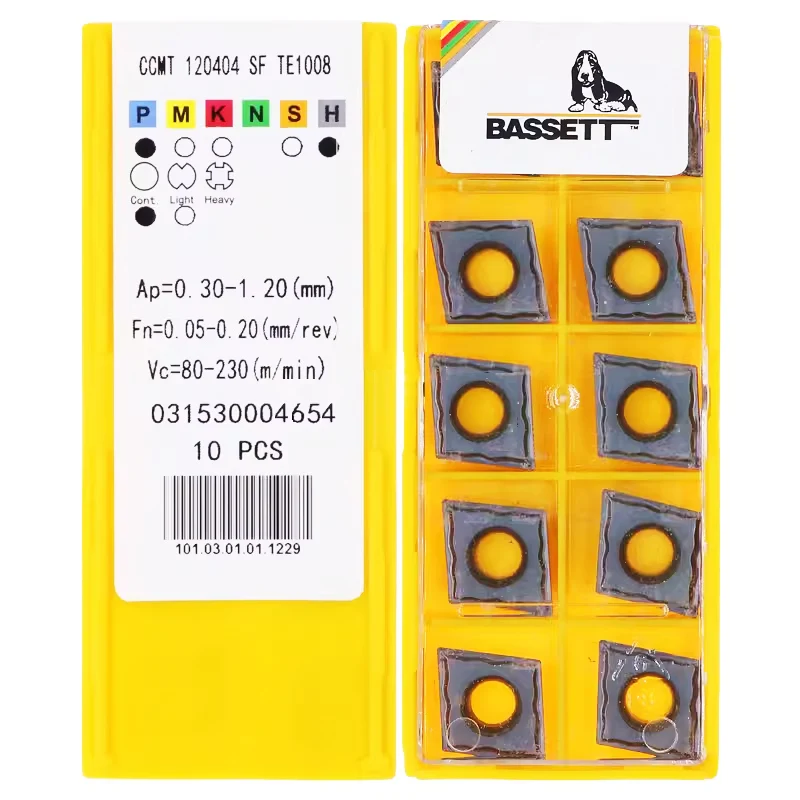 

Токарные пластины BASSETT CCMT CCMT060204 CCMT09T304 CCMT120404 CCMT120408 SF CE TE1008 TE1019, твердосплавные инструменты для токарного станка с ЧПУ, 10 шт.