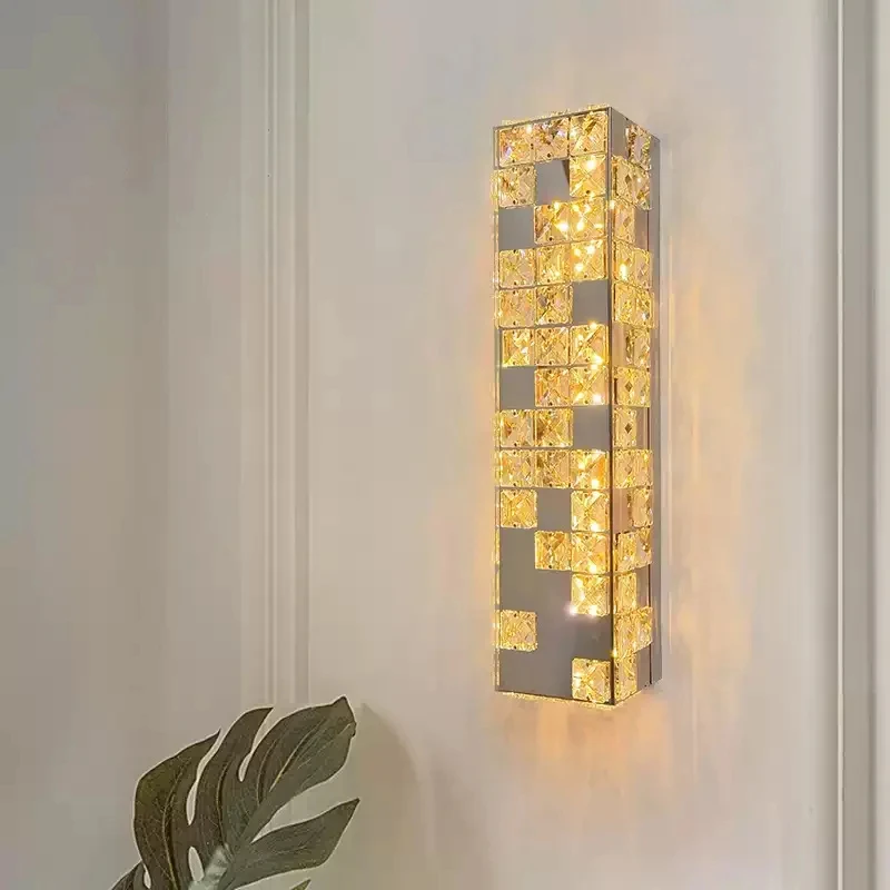 

Italian crystal light luxury bedside wall lamp, minimalist European villa, homestay,advanced staircase lamp