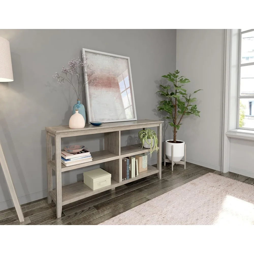 New Ridge Home Goods Edenton Low Bookcase 2 Shelf Bookshelf, 54"W x 13.75"D x 30.4"H, WASHED GRAY