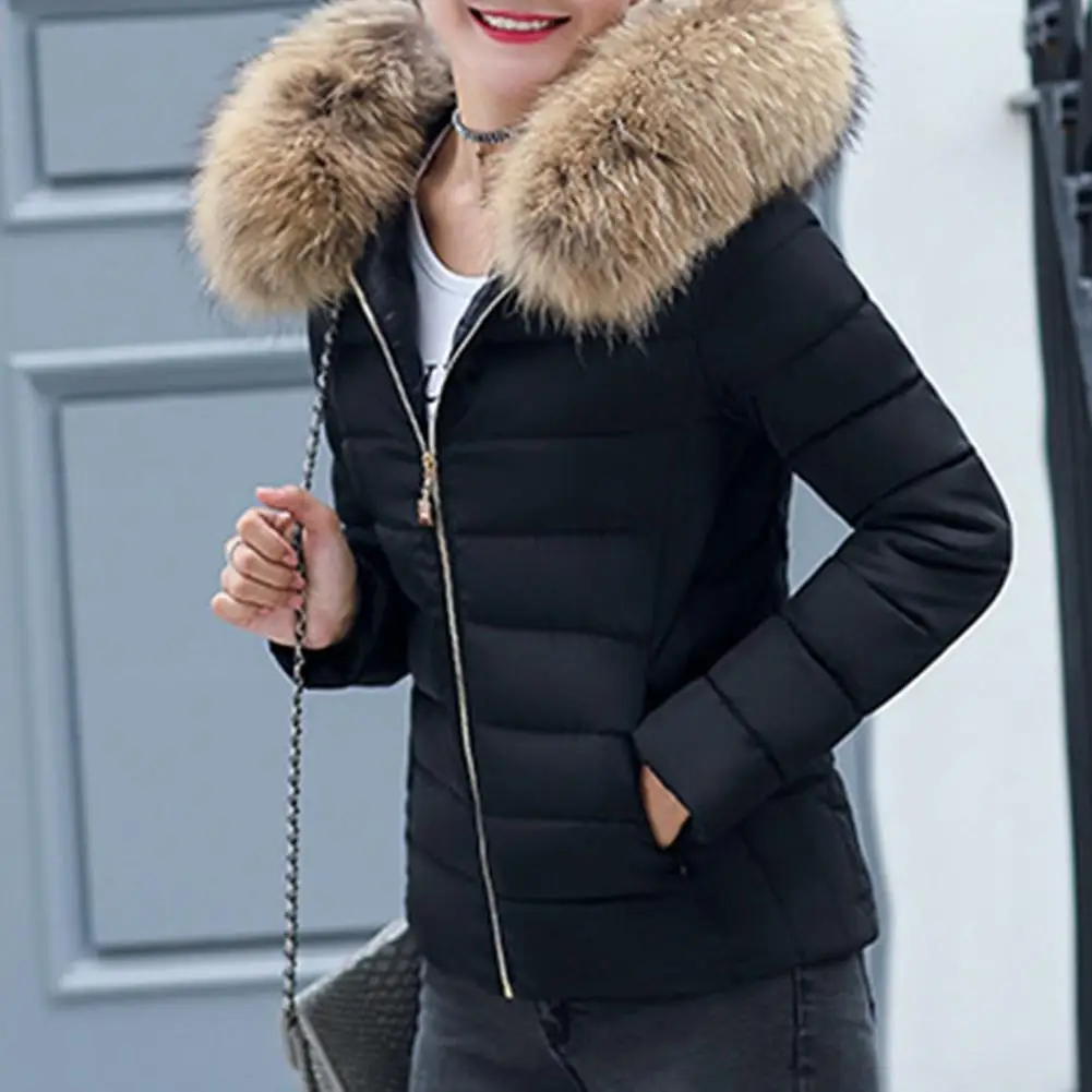 Faux Fur Collar Winter Down Coat Stuffed Thicken Cardigan Keep Warm Hooded Women Down Jacket Fluffy Overcoat Lady Winter Coat