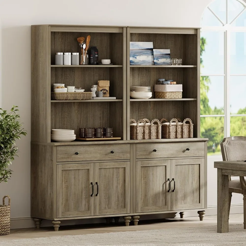 خزانة كتب كبيرة على طراز المزرعة بطول 72 طويلًا مكونة من 5 طبقات مع أبواب الحظيرة وخزانة تخزين ودرجين للعرض والتنظيم #3