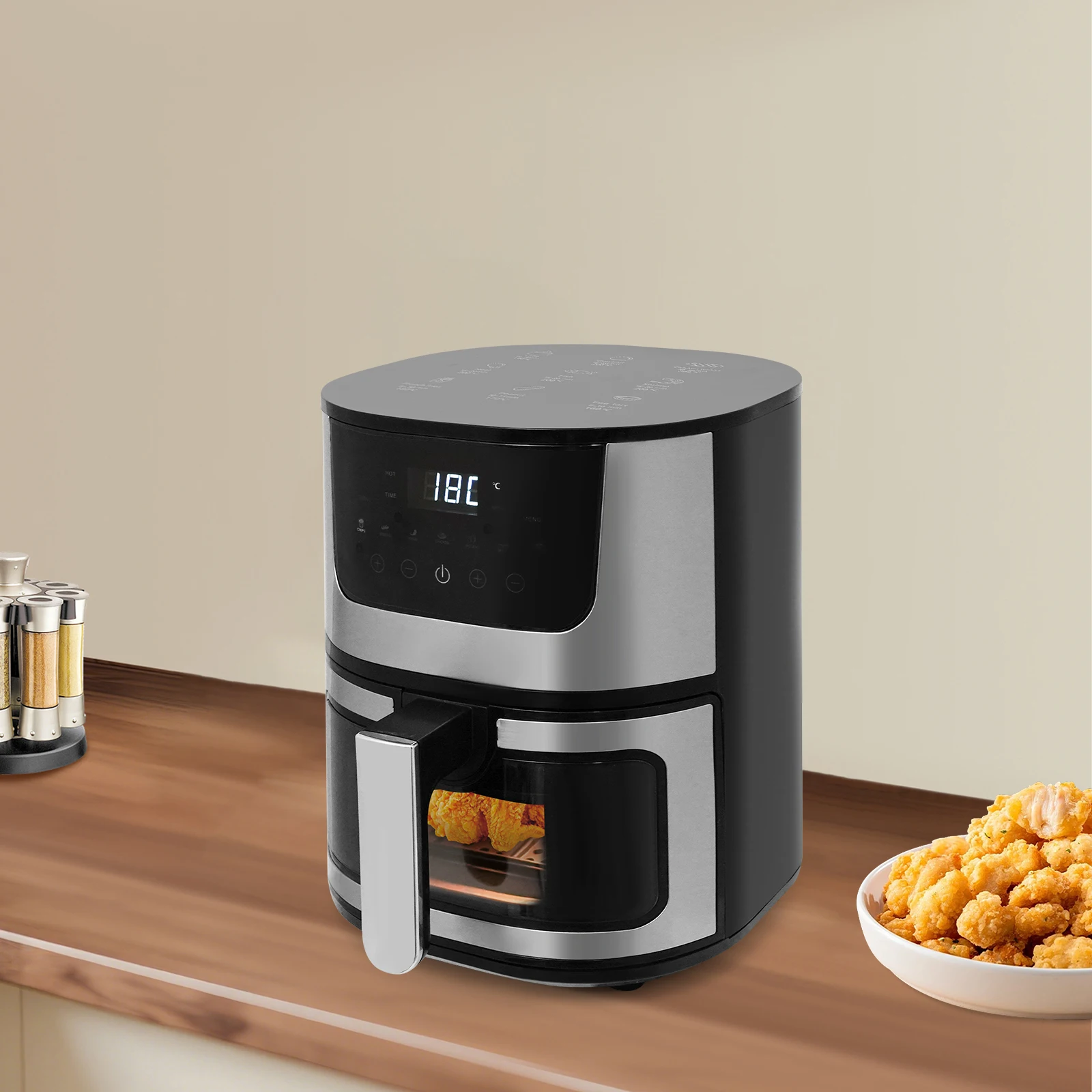 Friteuse à air intelligente en acier inoxydable 1400 W, friteuse à air chaud, friteuse à air pour barbecue/cuisson/friture