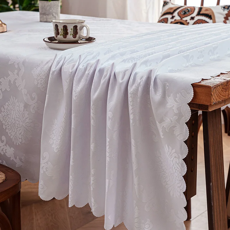 

1pc Rectangular Floral Jacquard Tablecloth,White Decorative Table Cover,Suitable for Kitchen/Dining Room/Party/Wedding/Outdoor