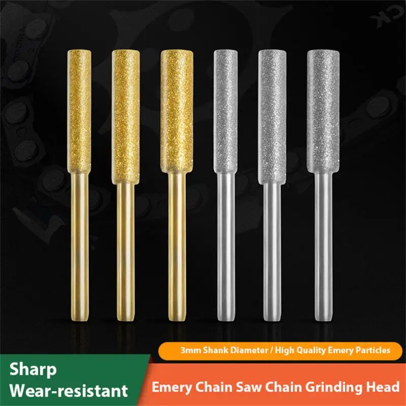 3/5/8pcs Diamond Coated Cylindrical Burr 4/4.8/5.5mm Chainsaw Sharpener Stone File Chain Saw Sharpening Carving Grinding Tools