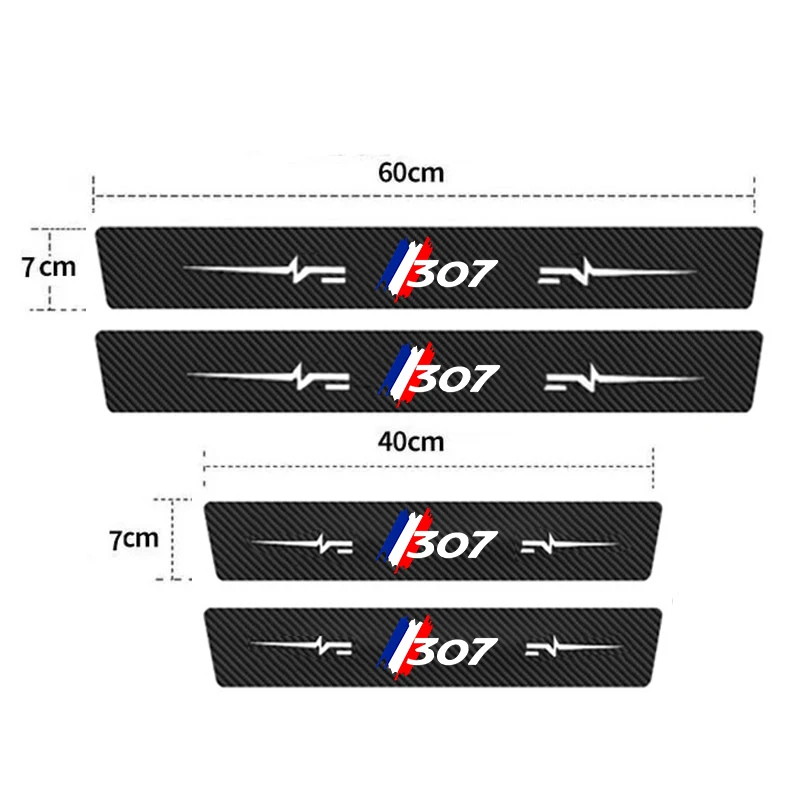 Carbon Fiber Car Door Threshold Stickers Trunk Doorsill Protective Film for Peugeot 307 Logo Scuff Plate Decals Tape Accessories