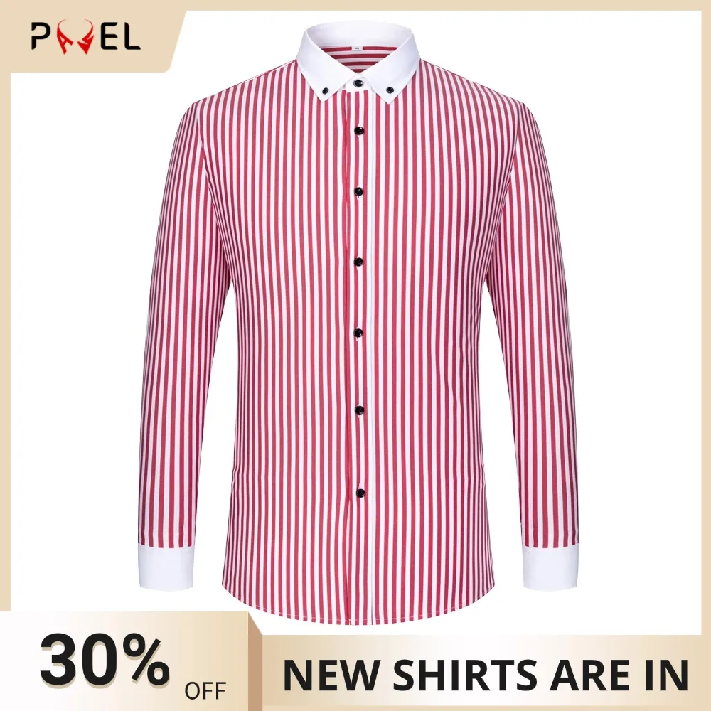 

Men's Slim Fit Color Block Striped Long Sleeve Shirt Contrast Collar Slight Stretch Business Casual 70% Cotton Blend Office Wear