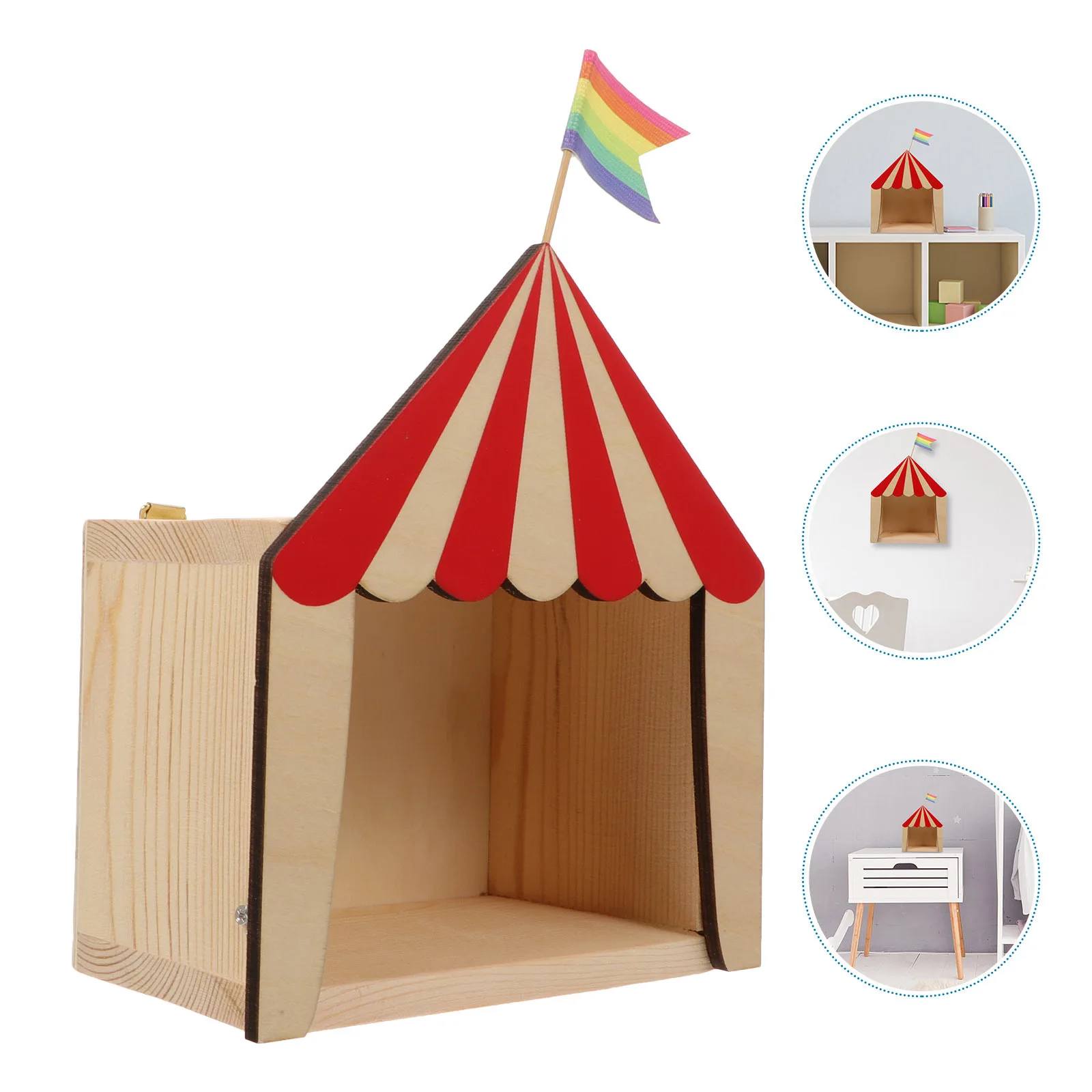 

1Pcs Stylish Wooden Storage Container Creative Kid's Nightstand Decoration Circus Theme Tabletop Storage Rack Lovely Adornment