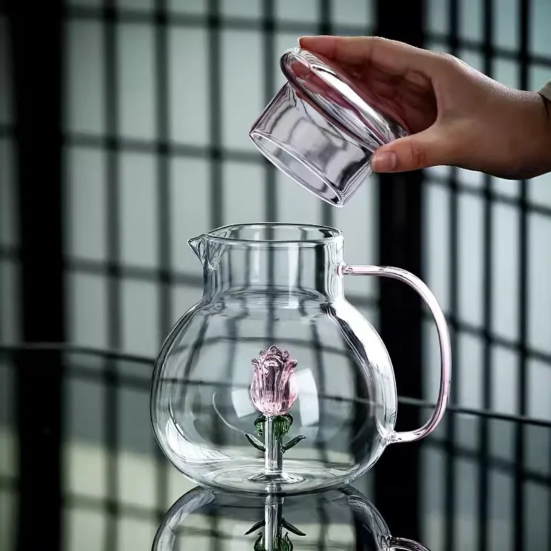 3D Cute Pot-bellied Cold Kettle Three-dimensional Creative Rose Farm Kettle Household High Borosilicate Glass Cool Kettle