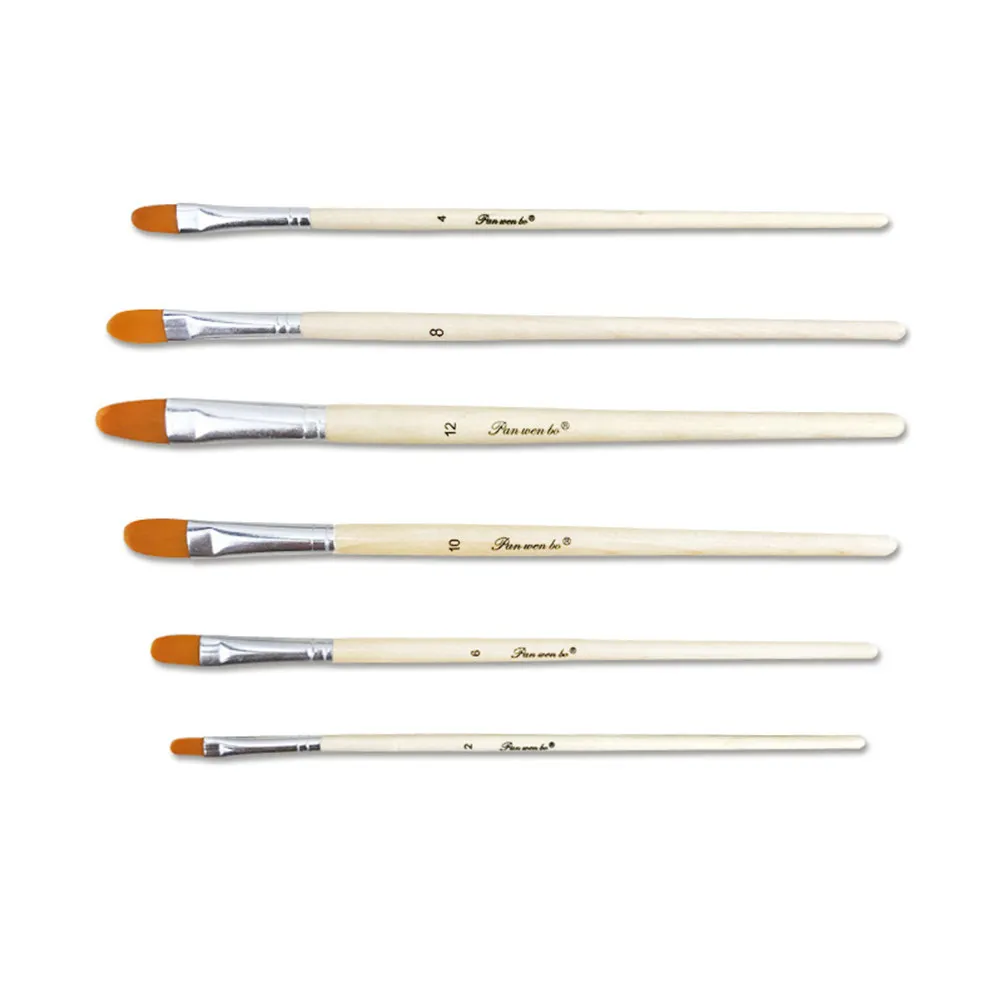 

6Pcs Nylon Watercolor Paint Brushes Wood Handle Artist Set Different Sizes for Painting Drawing Face Art Acrylic Oil Gouache
