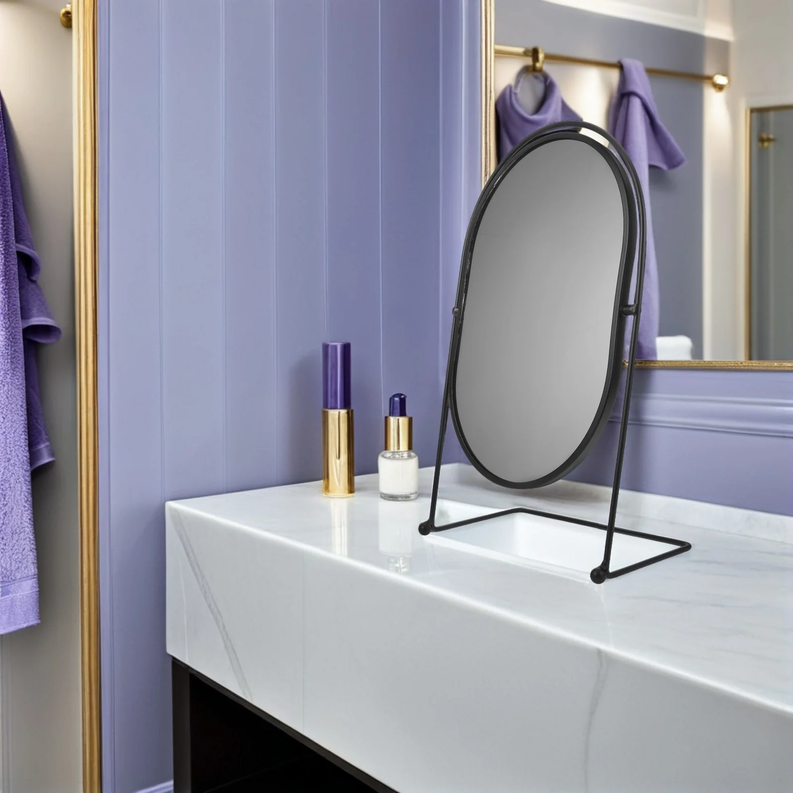 シックなプリンセススタイルの楕円形化粧鏡、ドレッサー用、360度回転、女の子と女性のための化粧鏡