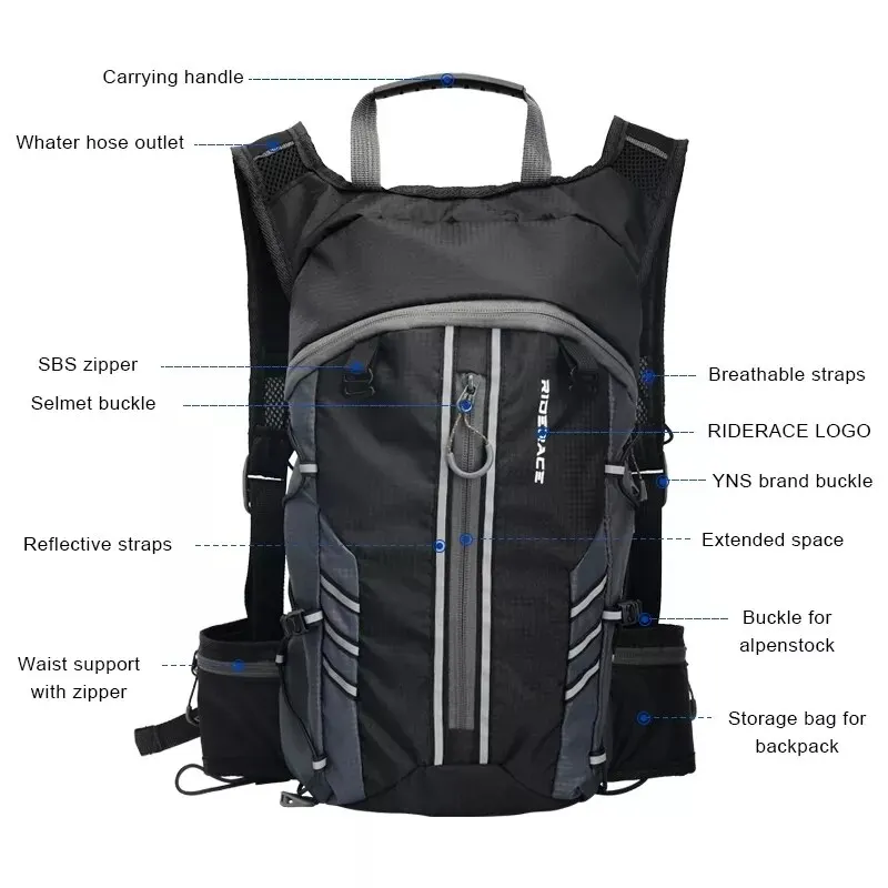 RIDERACE-bolsa de agua plegable para bicicleta, mochila de hidratación portátil y transpirable para deportes al aire libre, senderismo y ciclismo de